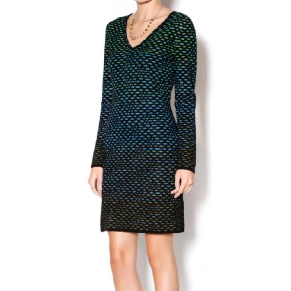 Missoni Blue Green ombre dot long sleeve knit dress womens 46EU 10/12 US